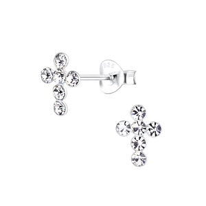 Sterling Silver Cross Crystal Ear Studs