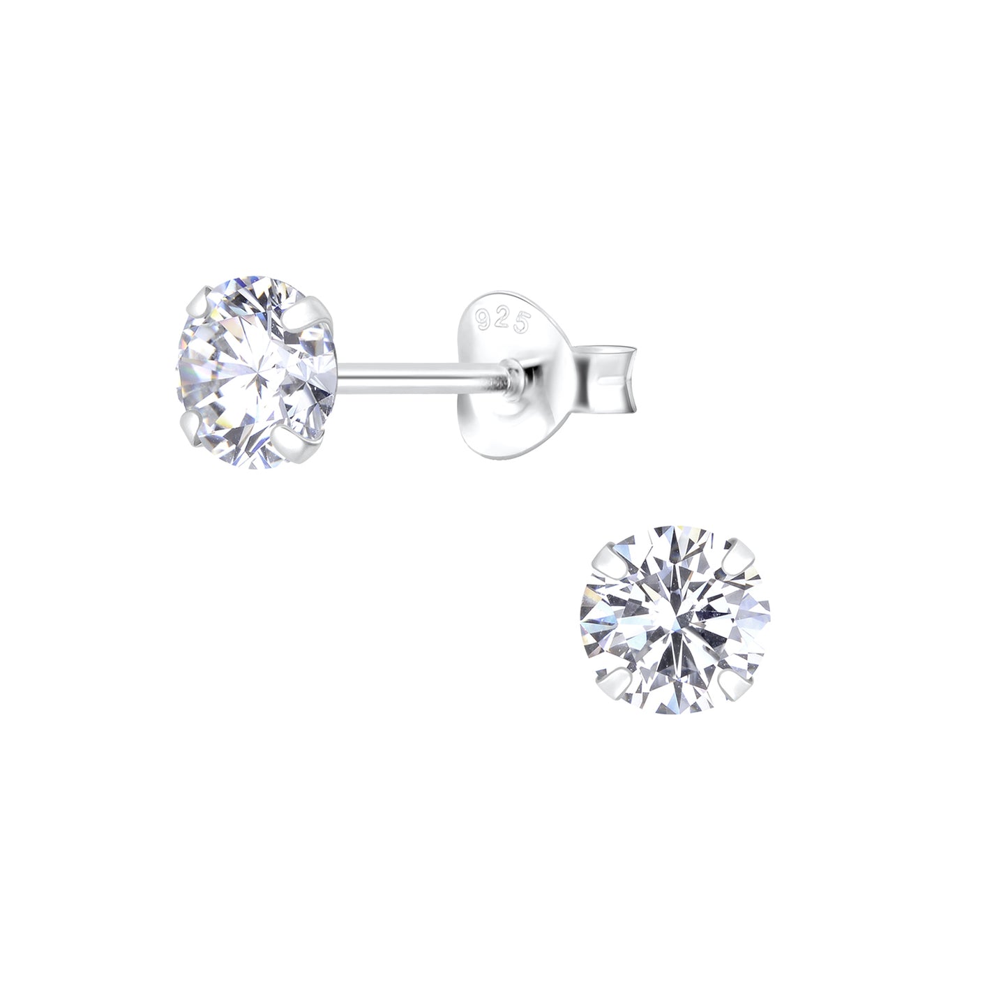 6mm Round Crystal Sterling Silver Ear Studs