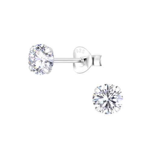 6mm Round Crystal Sterling Silver Ear Studs
