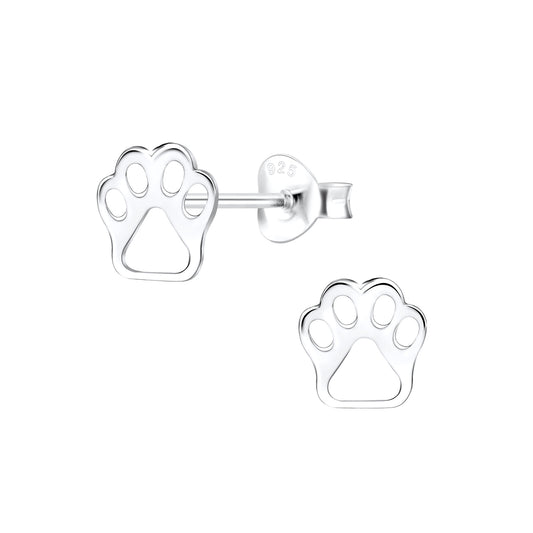 Silver Paw Print Stud Earrings